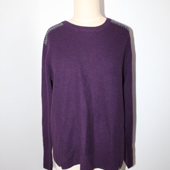 NWT Johnny Was Biya JWLA Wool Mishika Cashmere Whipstitch Eggplant Top Sweater L - Picture 1 of 7